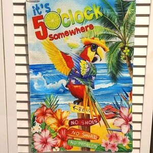 It's 5 O'Clock Somewhere- Welcome FLAG sign for yard, garden door NWT